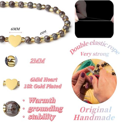 Handmade Original 4mm Mini Gemstone Stretch Bracelet for Women with Natural Stone Healing Crystal and Gold Heart Beaded
