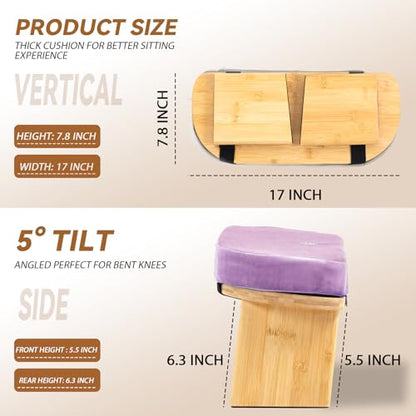 Meditation Bench, Bamboo Meditation Stool, Folding Kneeling Meditation Bench, Seiza Prayer Bench, Prayer Bench with Meditation Cushion, Kneeling Stool(Purple) - color: Purple