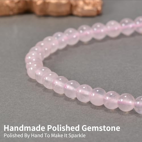 14in Agate Wrap Bracelet for Women Men Natural Round Beaded Agates Stone Healing Stretch Bracelets Elastic Handmade Polished Gemstone Beads Bracelet - color: Pink Quartz, size: 6mm Beads