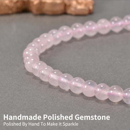 14in Agate Wrap Bracelet for Women Men Natural Round Beaded Agates Stone Healing Stretch Bracelets Elastic Handmade Polished Gemstone Beads Bracelet - color: Pink Quartz, size: 6mm Beads