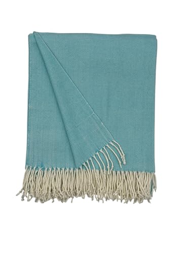 Cotton Acrylic Adirondack Herringbone Woven Throw (Santorini) - color: Santorini