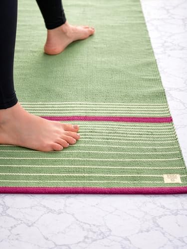 MELLOWBUFF Hand-Woven Cotton Yoga Mat – 100% Natural Cloth Yoga Rug for Hot Yoga, Exercise, Workout, Fitness & Meditation – Absorbent, Washable Yoga Rug, 78 x 28 Inches