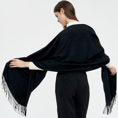 Pashmina Shawls and Wraps Scarfs for Women Wedding Party Winter Warm Long Solid Color - color: Black