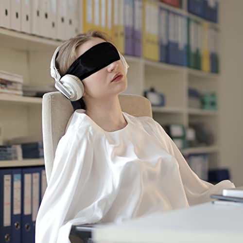 2Pcs Satin Eye Mask Sleep Mask, 157cm/62inch Adjustable Blindfold Soft Satin Eye Covers Gifts for Women for Travel, Nap, Meditation,157cm/62inch(Black) - color: Black