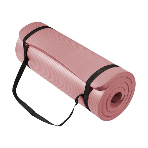 Fitvids 1 Inch Thick Yoga Mat 71x24 Inch - Non Slip Workout Mat with Carry Strap, Multiple Colors - Versatile Exercise Mat for Home, Gym, Pilates, Meditation - For All Skill Levels - color: Pale Pinkish