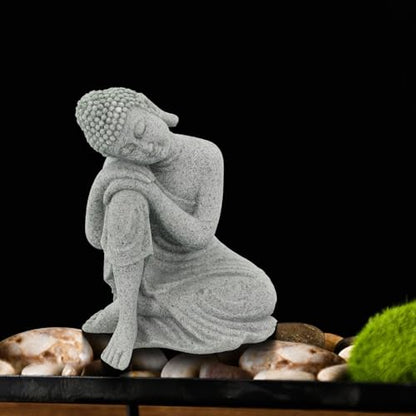 Buddha Statue, Handmade Sandstone Resin for SCULPTURE, Creative Zen Garden Aquarium Fish Tank Home Decor, Contemplate Pose 7.7x10.3x13.2cm(S)