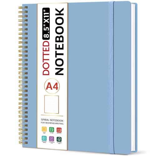 Taja Spiral Dotted Notebook, 8.5"x11" Notebooks for Work, Large A4 Journal for Women & Men, Dotted Journal, Journaling Notebook for Writing, Plastic Cover Spiral Journal, Blue - color: C-Blue, style: B - Dotted