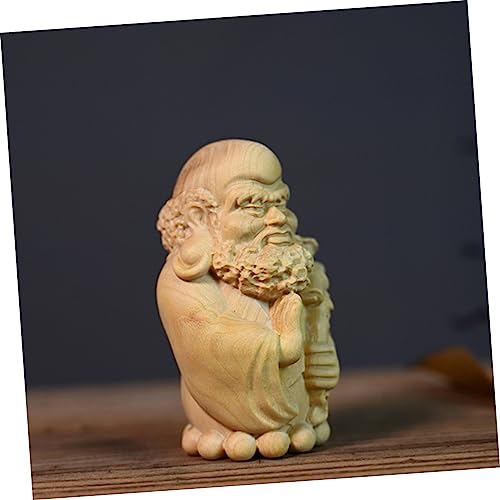Zerodeko Hand-Carved Bodhidharma Wooden Statue Yellow Wood Decorative Ornament Meditation Home Decor for Zen Spaces Spiritual Tabletop Craft Unique