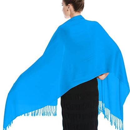 Glory Max Women Large Soft Silky Pashmina Shawl Wrap Scarf in Plain Solid Colors - color: Sky Blue