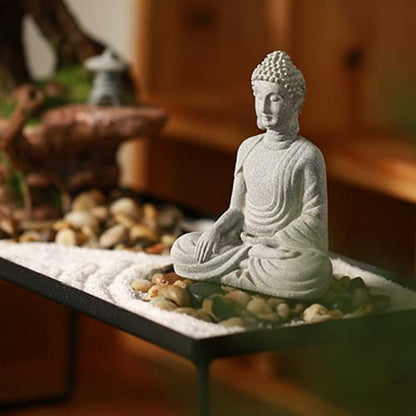 Buddha Statue and 2 Japanese Lantern Pagoda Statues - Zen Garden Accessories for Home and Mini Meditation Decor