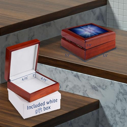 3dRose Meditation Blue Light- Change Your Mind, Change Your Life- Inspirational Jewelry Box 7 x 7 inch with 4 inch tile