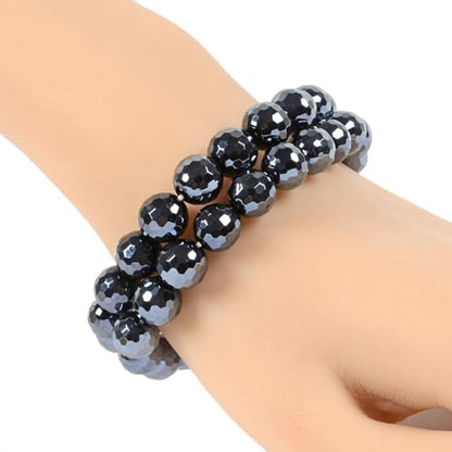 Justinstones Gemstone Crystals Chakra Beads Bracelet Crystal Healing 10mm Round Stretchable Bracelet for Her Gift - color: Faceted Electroplate Black Agate