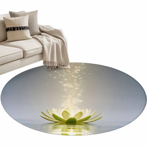 Zen Meditation Lotus Floral Round Rug 3.3ft Area Rug Washable Soft Non-Slip 3.3' Circle Low Pile Rugs Green Floral Modern Art Carpet for Bedroom Living Room Entryway Home Office Dining Room - size: 3.3'(Round)