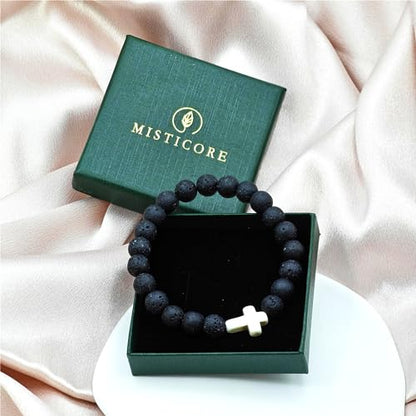 Beaded Bracelets For Women Stone Bracelets For Women Agate Stone Bracelet Natural Bracelet Stone Of Peace Handmade Yoga Stretch Elastic Bracelet - color: Cross Bracelets-Black