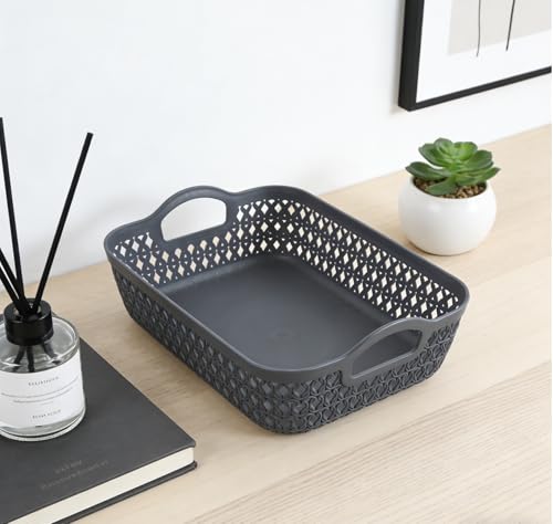 Morcte Small Storage Basket, Plastic Mesh Organizer Basket (Grey, Set of 6)