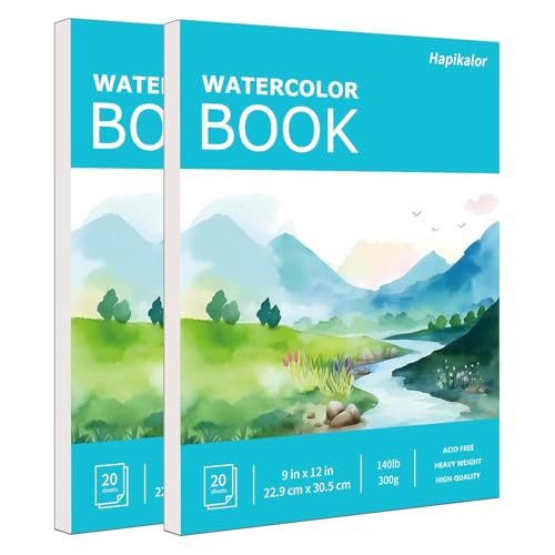 Hapikalor 2-Pack 9"x12"Watercolor Paper Pad, Teacher Classroom Must Have, Art Watercolor Paper, Arts & Crafts, Watercolor Pad for Finger Paint, Watercolor Pens, Teal - color: Teal, size: 9" x 12"(Pack of 2) Pad