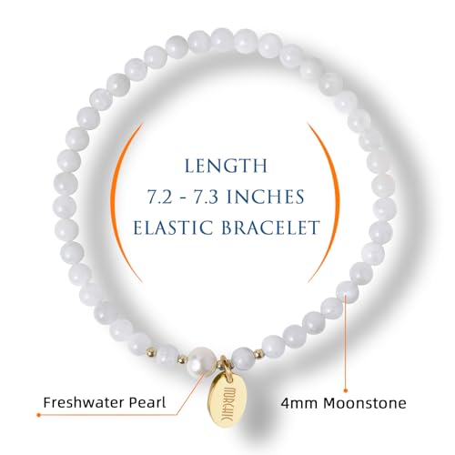 Morchic 4mm Natural Gemstone Beads Stretch Bracelet for Women, With Freshwater Pearls, Energy Gem Birthday Gift for Her 7.2” - color: Moonstone