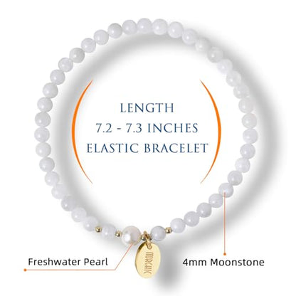 Morchic 4mm Natural Gemstone Beads Stretch Bracelet for Women, With Freshwater Pearls, Energy Gem Birthday Gift for Her 7.2” - color: Moonstone