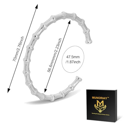 Bamboo Knot Bracelet for Women: 18K Gold Plated Dainty Classic Bamboo Style Open Clasp Cuff Bangle Trendy Minimalist Jewelry Inspirational Gift - color: silver