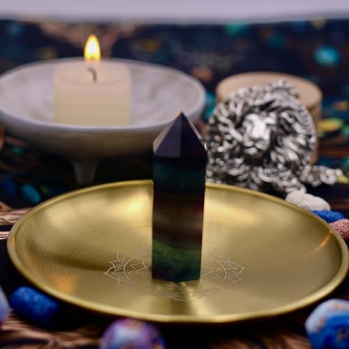 Gold Offering Prayer Ritual Bowl Plate Great for Altar,Meditation,Incense Sticks, smudging, Candle,Crystal,Jewelry,Yoga Use (Lotus) - style: Lotus