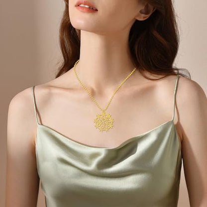 Flower of Life Necklace: 18K Gold Plated Sacred Geometry Buddhist Chakra Mandala with Diamond Pendant Necklaces Yoga Spiritual Amulet Jewelry Meditation Gift for Women Men - color: gold-1