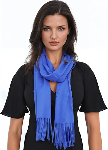 Ocomfly 100% Pashmina Scarf for Women - Premium Womens Scarves - Gift Boxed - Shawls or Wraps - Ultra Soft and Warm - color: Cobalt Blue