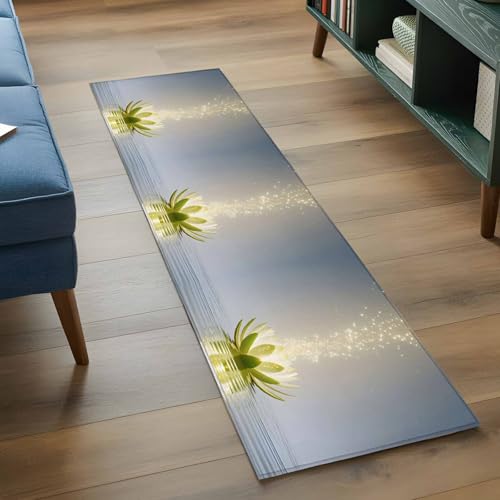 Zen Meditation Lotus Floral Runner Rug 2x6 FT,Non Slip Hallway Carpets,Green Floral Modern Art Washable Soft Floor Carpet Throw Runner Carpet Long Rug for Entryway Kitchen Bedside Sliding Door - size: 2' x 6' (Rectangular)