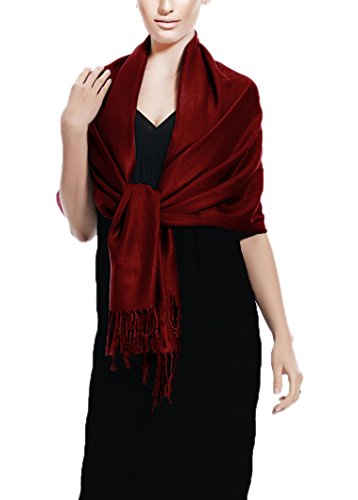 Peach Couture Women’s Pashmina Shawl Wrap – Warm Long Large Scarf for Evening Dress, Bridesmaid, Wedding & Bridal Wear - color: Maroon