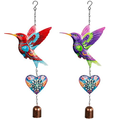Metal Hummingbird Hanging Decor, Bird Wind Chime Bell Hanging Decor for Outdoor Garden Yard Doors Walls Living Rooms Bedrooms, 2 Pack (Bird-b-Heart) - style: bird-b-heart