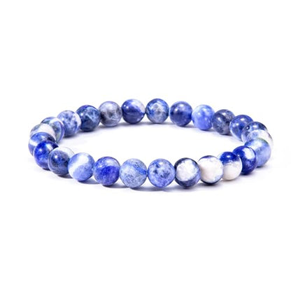 Elm City Direct 8mm Natural Stone Beaded Bracelet – Unisex Crystal Stretch Bracelets for Men & Women, Chakra & Healing Jewelry, Gift-Ready Beaded Bracelets - color: Blue Vein Stone