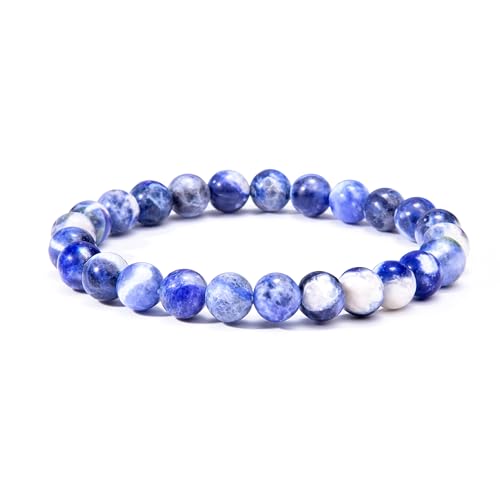 Elm City Direct 8mm Natural Stone Beaded Bracelet – Unisex Crystal Stretch Bracelets for Men & Women, Chakra & Healing Jewelry, Gift-Ready Beaded Bracelets - color: Blue Vein Stone