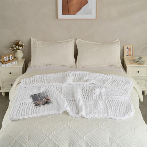 Soft Knitted Throw Blanket - 50x60 Inch Cozy & Lightweight All-Season Blanket, Wrinkle-Resistant Polyester for Couch, Bed, Sofa, Reading Nook (White) - color: White
