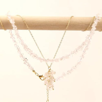 2Pcs Crystal Necklace for Women Handmade Choker Necklaces Pendant Necklace Natural Stone Gemstone Beaded Necklace 18k Gold Plated Adjustable Dainty Necklace for Women - color: Clear Quartz