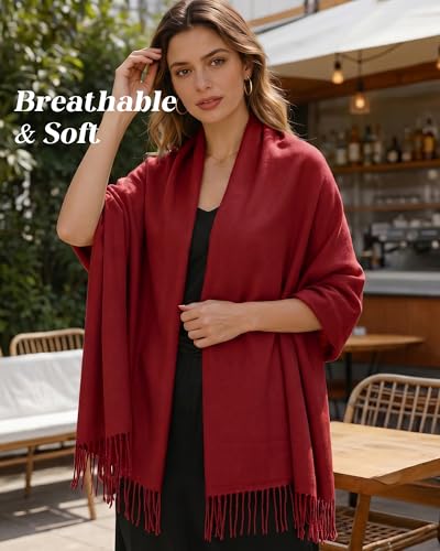 Winter Scarf for Women Pashmina Shawls and Wraps for Evening Dresses Wedding Party Bridesmaid Warm Long Scarves Shawl - color: Wine Red