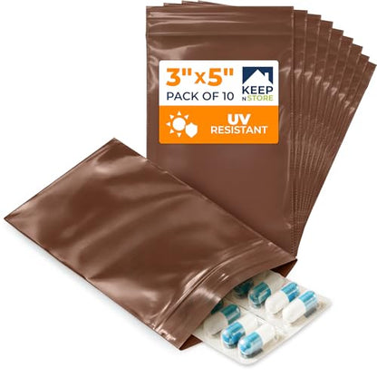 3"x 5" UV Protective Amber Zip Bags, Pack of 10 - Resealable Light-Blocking Plastic Bags for Packaging Light-Sensitive Products, Heavy Duty 3 mil Thick, Moisture Resistant Storage - size: 3"W x 5"L, style: Pack of 10