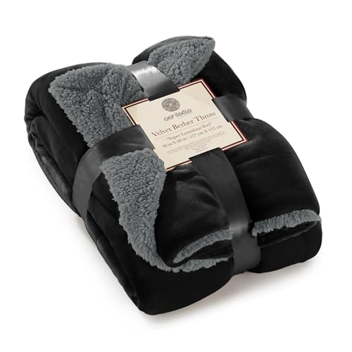 Sherpa Throw Blanket Super Soft Reversible Ultra Luxurious Plush Blanket, 50 x 60 inches, Black/Gray - color: Black / Gray, size: Throw (50" x 60")