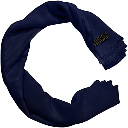 CJ Apparel Solid Color Fringe Design Fringe Shawl Scarf Wrap Stole Throw Head Wrap Pashmina Gift Hand Made in Nepal New - color: Dark Blue Fc1030