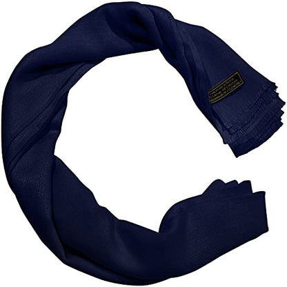 CJ Apparel Solid Color Fringe Design Fringe Shawl Scarf Wrap Stole Throw Head Wrap Pashmina Gift Hand Made in Nepal New - color: Dark Blue Fc1030
