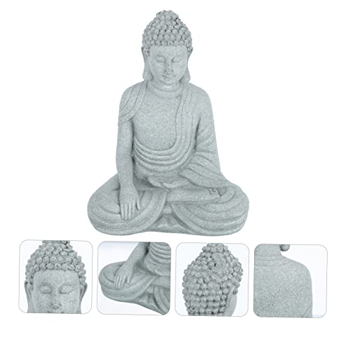 Happyyami Sandstone Buddha Statue Zen Style Home Balcony Decor Indoor Micro Landscape Ornament for Meditation and Relaxation