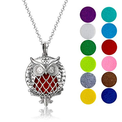 Wild Essentials Owl of Athena Essential Oil Diffuser Necklace Gift Set with Inner Calm & Relax Oils – Nickel Free Alloy Pendant with 8 Color Pads – USA Made Oils & Perfume Necklace – Family Company - color: Silver Owl, size: 2 Oils
