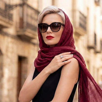 Geyoga 6 Pcs Women Scarf Shawl Hijab Scarves Cotton Crinkle Hijab for Women Blend Shawl Crinkle Wrap Head for Seasons - color: Dark Red