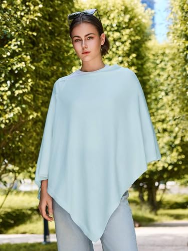 Lacretazhi Women'S Shawl Wraps Poncho Sweater Lightweight Knit Scarf With Buttons Versatile Cape Cardigan Spring Summer Fall - color: Light Blue