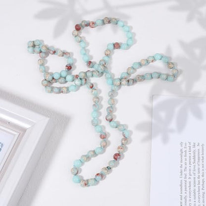 Beaded Necklace Hand Knotted for Woman - color: Shoushan Stone 1