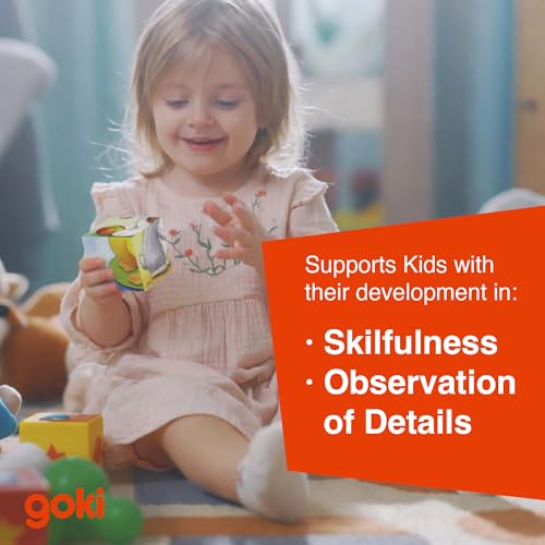 GOKI Wooden Cube Puzzles for Toddlers 2-4 Inspired Montessori Toy 6-in-1 Animal Toddler Puzzle - 4 Wooden Cubes - Educational Toy for Kids Ages 2+ Farm-Themed - Designed with Love in Germany
