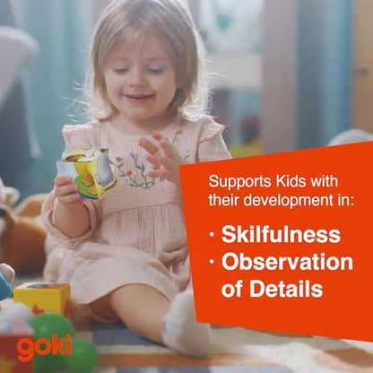 GOKI Wooden Cube Puzzles for Toddlers 2-4 Inspired Montessori Toy 6-in-1 Animal Toddler Puzzle - 4 Wooden Cubes - Educational Toy for Kids Ages 2+ Farm-Themed - Designed with Love in Germany
