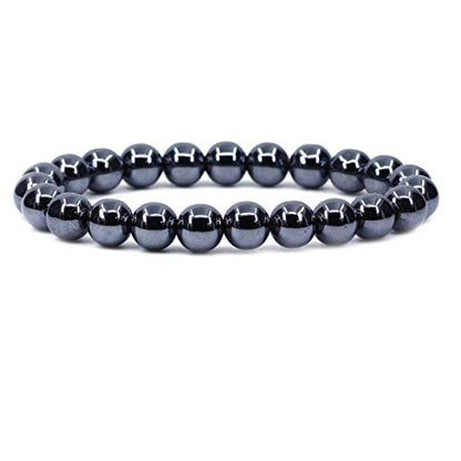 Amandastone Natural Gemstone 8mm Round Beads Stretch Bracelet 7 Inch - color: Black Hematite
