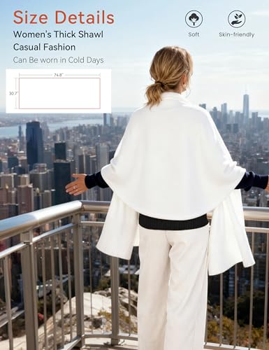 EsheSy Women's Shawl Wrap Open Front Poncho Sweater Ribbed Hem Loose Shrug Cardigan Scarf Travel Cover ups - color: White