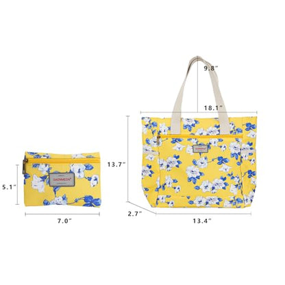 GAENMESN Women's Lightweight Waterproof Tote Bag Durable Designer Handbag with Zipper Travel Commute Everyday Use - color: Yellow Flower