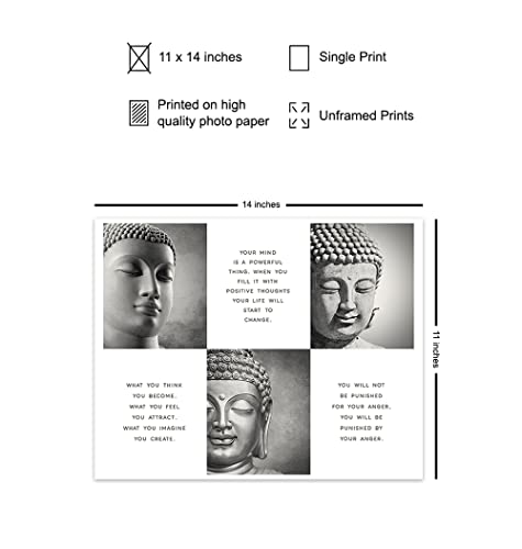 LARGE 11X14 - Positive Inspirational Quotes Buddha Posters - Zen Buddhism Wall Art - Spa Namaste Wall Decor, Yoga Studio, Home Office - Uplifting New Age Buddhist Meditation Spiritual Gifts for Women - size: 11"L x 14"W