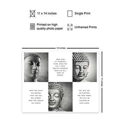 LARGE 11X14 - Positive Inspirational Quotes Buddha Posters - Zen Buddhism Wall Art - Spa Namaste Wall Decor, Yoga Studio, Home Office - Uplifting New Age Buddhist Meditation Spiritual Gifts for Women - size: 11"L x 14"W